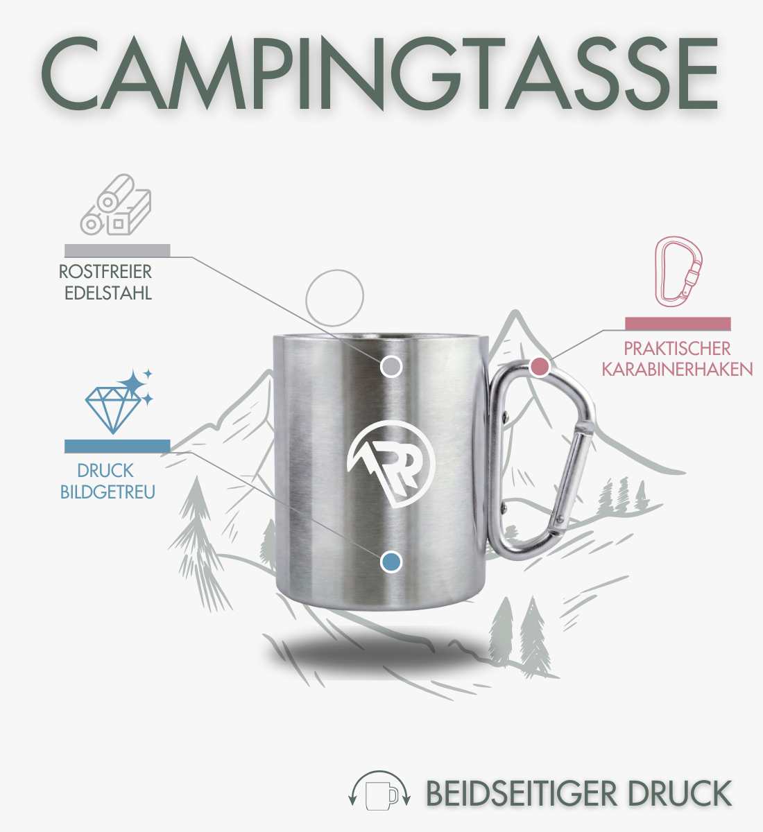Wanderful | Edelstahltasse mit Karabinergriff von Rad&Rucksack - weitere Modelansicht 2