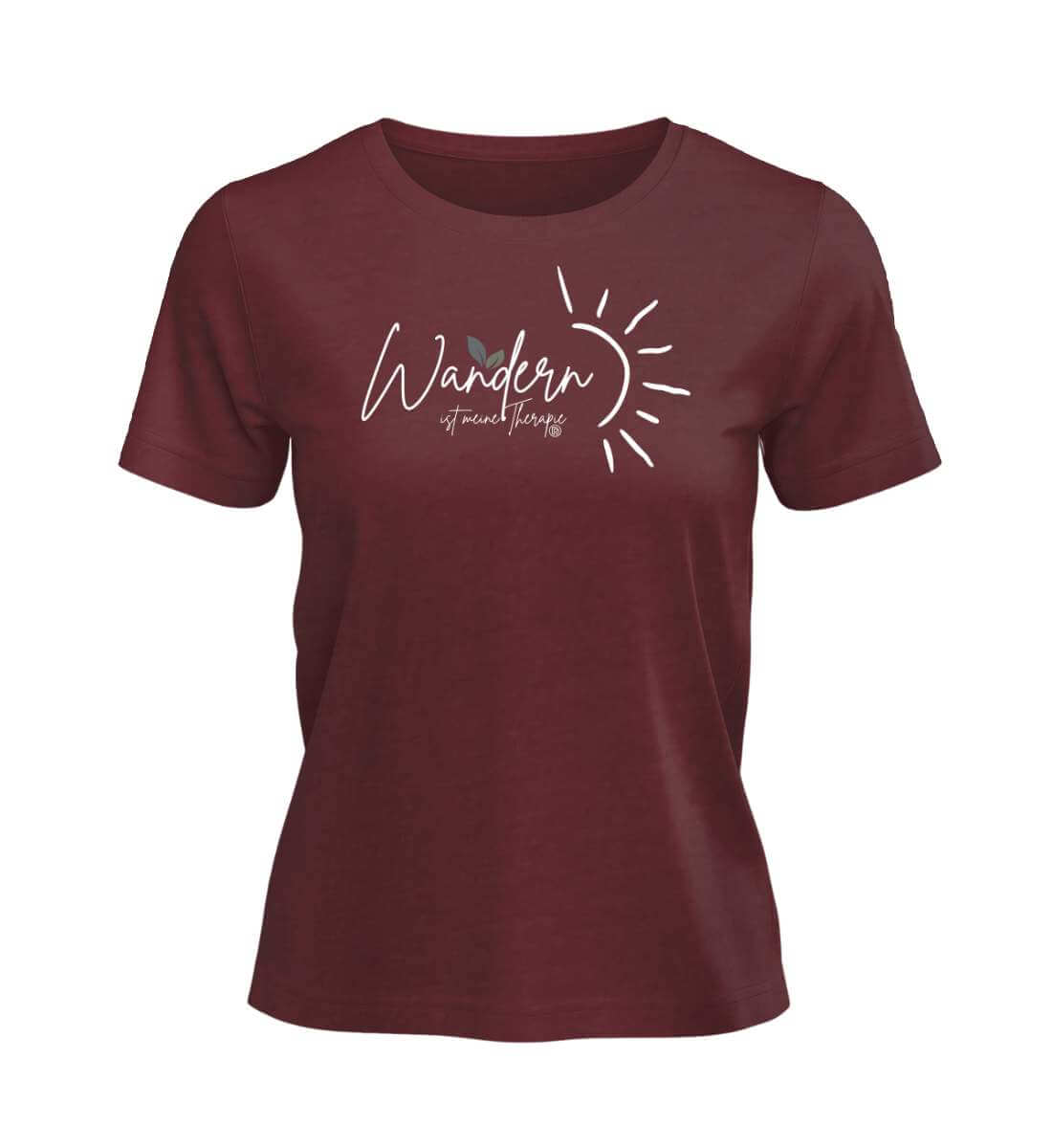 Wandern ist meine Therapie | Damen Premium Organic T-Shirt in Burgundy von Rad&Rucksack