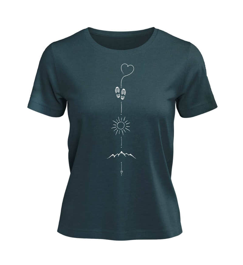 Wandern Sonne Berg T-Shirt Damen in Blaugrün (Stargazer) – Produktbild (100% Bio-Baumwolle) von Rad&Rucksack