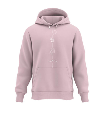 Wander Hoodie „Wandern Sonne Berg“ in Zartrosa (Cotton Pink) – Produktbild (350 g/m² Bio-Baumwolle) von Rad&Rucksack