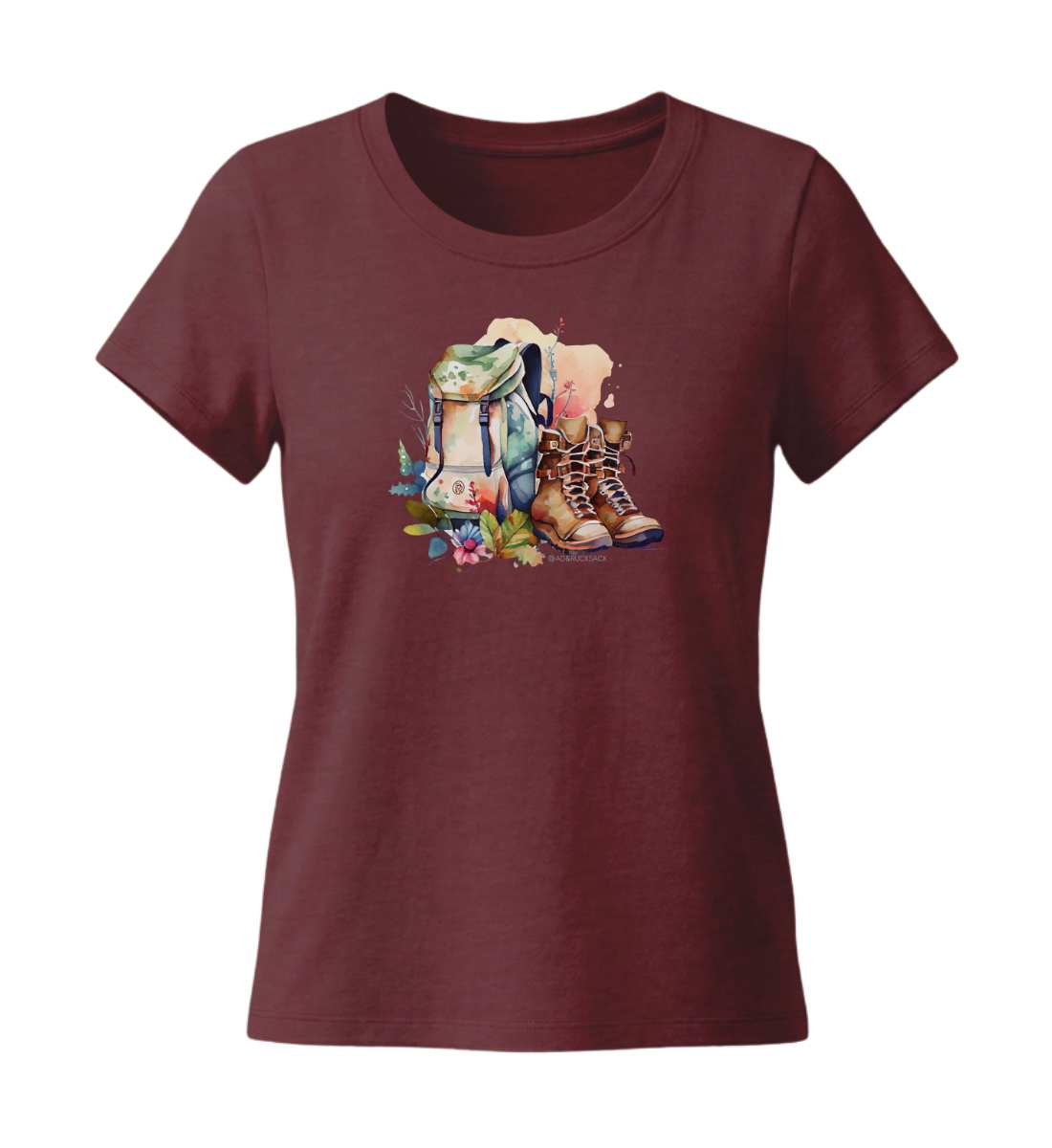 Wanderrucksack | Damen Premium Organic T-Shirt (Fitted) in Burgundy von Rad&Rucksack