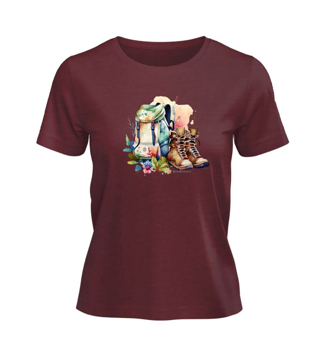 Wanderrucksack | Damen Premium Organic T-Shirt in Burgundy von Rad&Rucksack