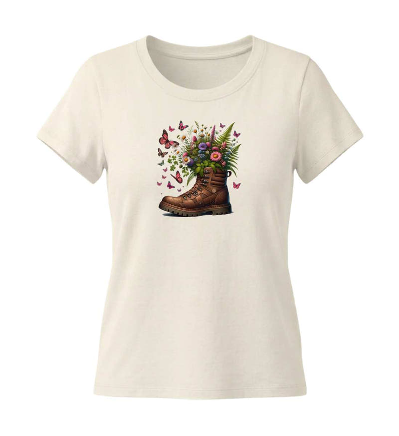 Wanderschuh-Blumen | Damen Premium Organic T-Shirt (Fitted) in Natural Raw von Rad&Rucksack