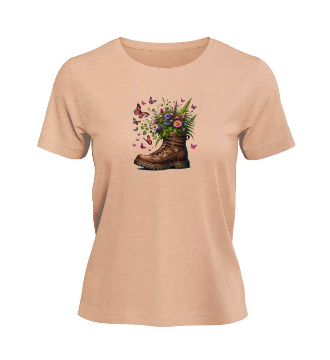 Wanderschuh-Blumen | Damen Premium Organic T-Shirt in Fraiche Peche von Rad&Rucksack