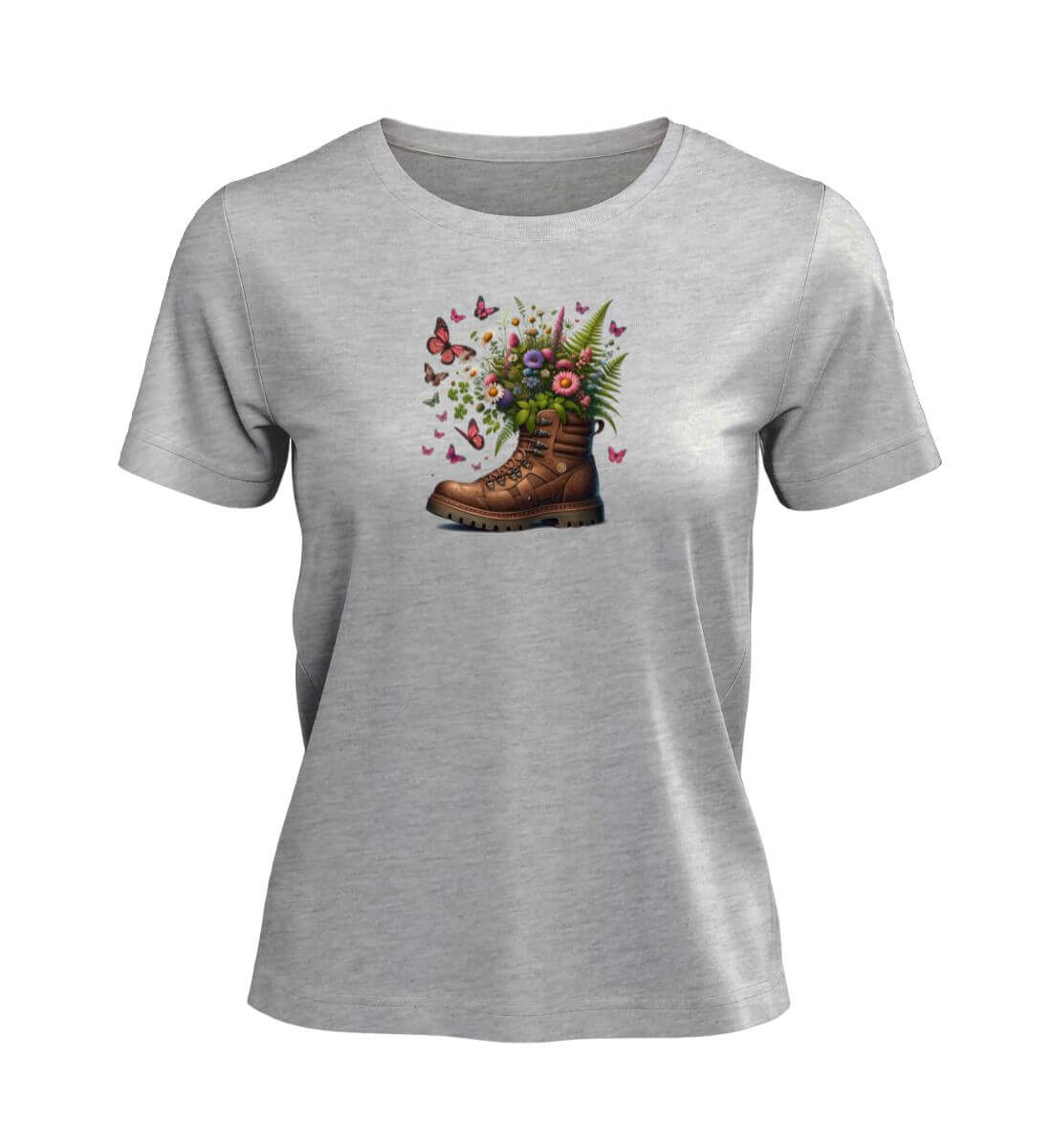 Wanderschuh-Blumen | Damen Premium Organic T-Shirt in Heather Grey von Rad&Rucksack
