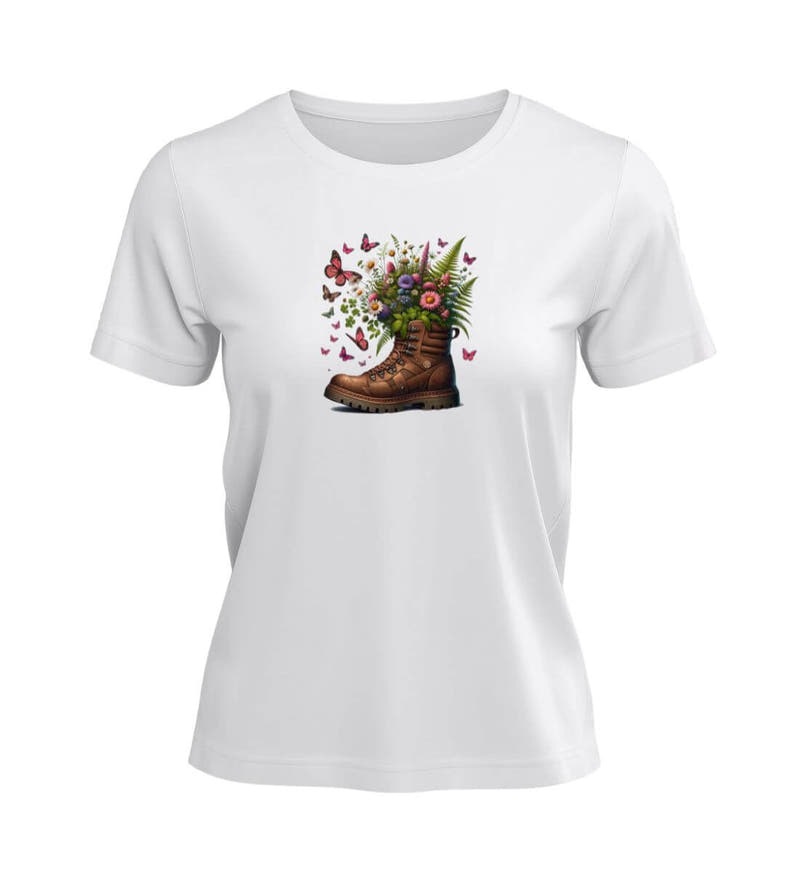 Wanderschuh-Blumen | Damen Premium Organic T-Shirt in White von Rad&Rucksack
