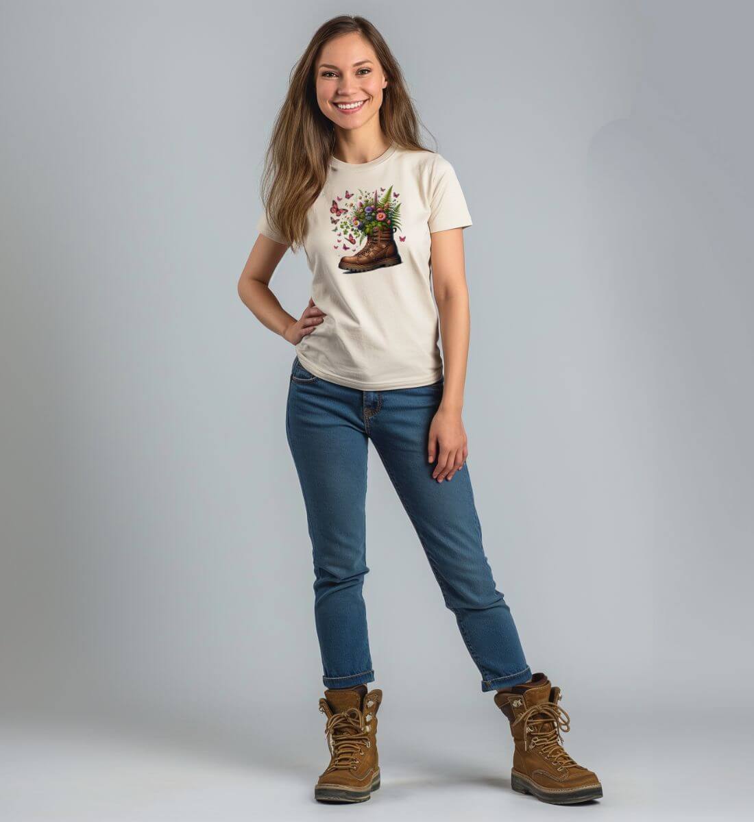 Wanderschuh-Blumen | Damen Premium Organic T-Shirt von Rad&Rucksack - weitere Modelansicht 2