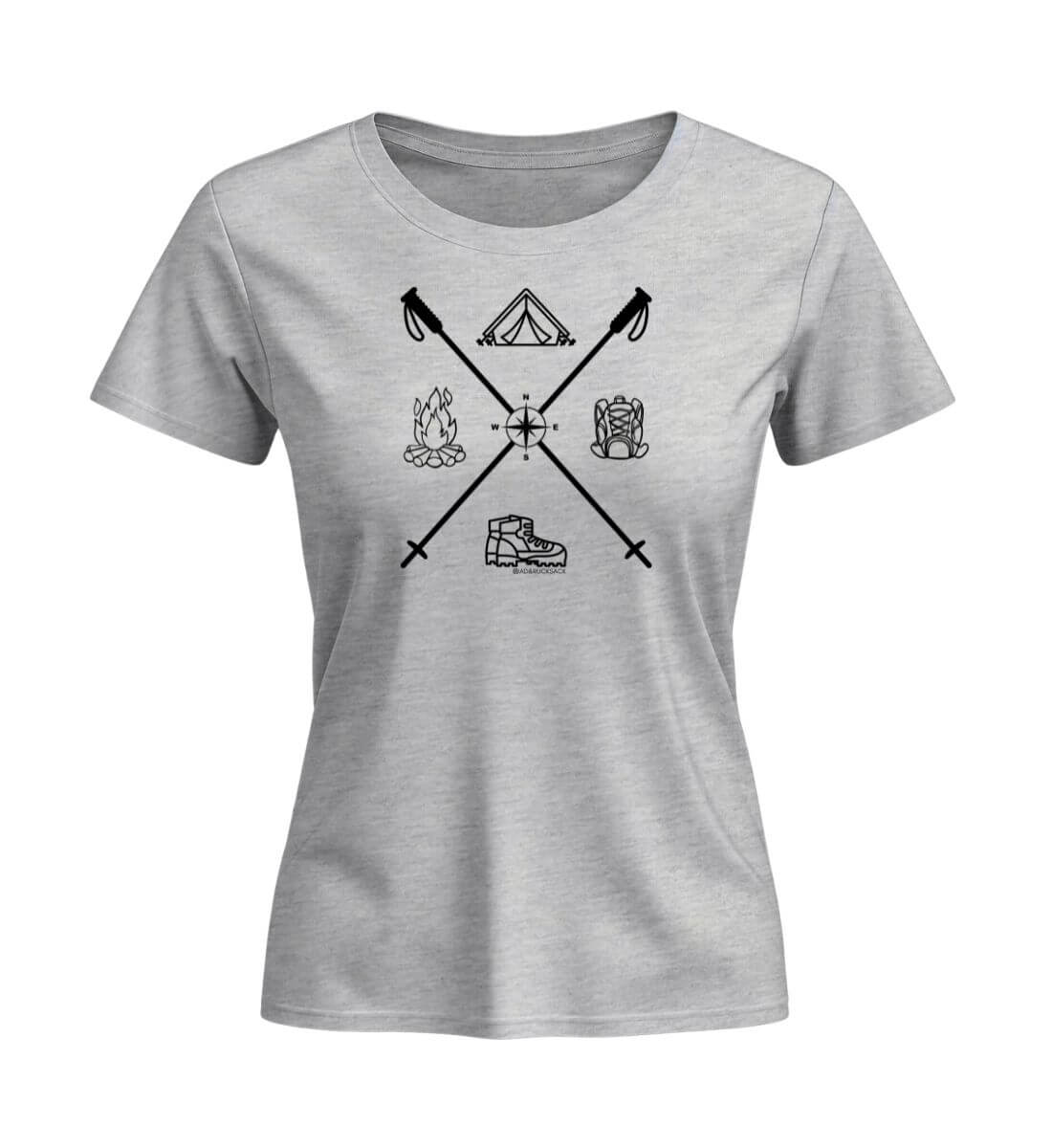 Wanderstöcke | Damen Premium Organic T-Shirt (Fitted) in Heather Grey von Rad&Rucksack