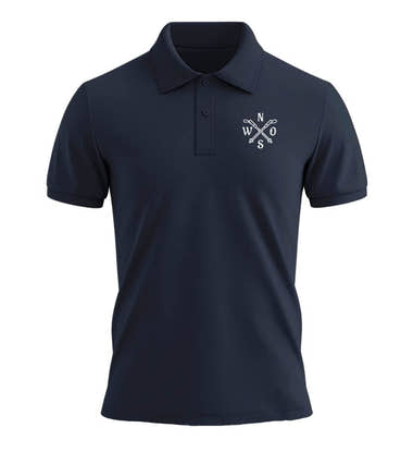 Piqué Poloshirt Bio „Wanderstöcke“ in Dunkelblau (French Navy) – Produktbild (240 g/m² Bio-Piqué mit Stick) von Rad&Rucksack