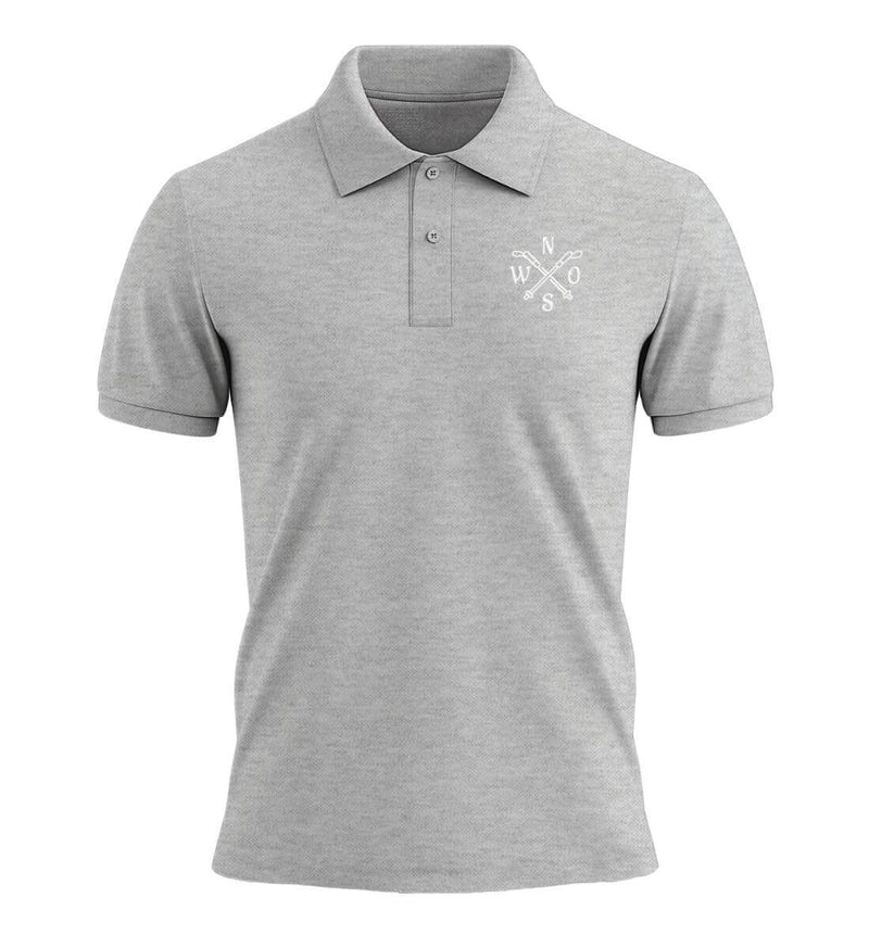 Wanderstöcke Poloshirt in Grau-Melange (Grau Meliert) – Produktbild (240 g/m² Bio-Piqué mit Stick) von Rad&Rucksack