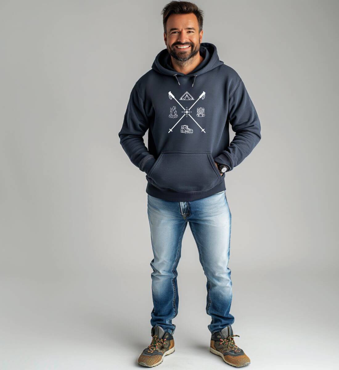 Wanderstöcke | Unisex Organic Hoodie von Rad&Rucksack - weitere Modelansicht 2