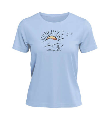 Wanderungen T-Shirt Damen Mittelblau (Blue Soul) – Produktbild (100% Bio-Baumwolle) von Rad&Rucksack