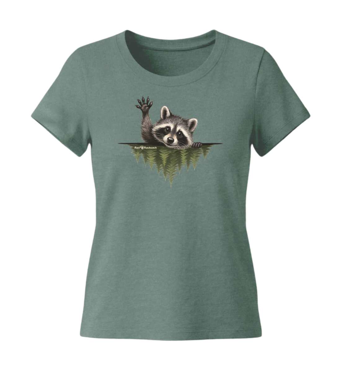 Waschbär Hallo | Damen Premium Organic T-Shirt (Fitted) in Green Bay von Rad&Rucksack