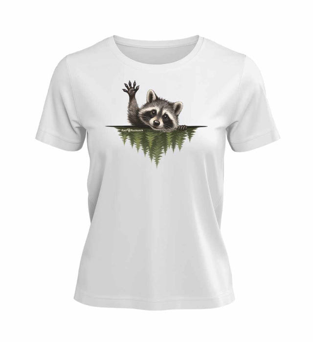 Waschbär Hallo T-Shirt Damen in Weiß (White) – Produktbild (100% Bio-Baumwolle) von Rad&Rucksack