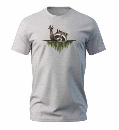 Geschenk Waschbär Hallo T-Shirt in Grau-Melange (Heather Grey) – Produktbild (100% Bio-Baumwolle) von Rad&Rucksack