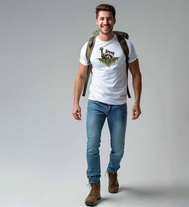 Waschbär Hallo Bio T-Shirt Herren – Modelbild (100% Bio-Baumwolle) von Rad&Rucksack