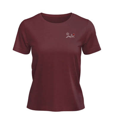 Herzschlag Wein Stick T-Shirt Damen „Wein Berg Herzschlag“ in Weinrot (Burgundy) – Produktbild (100% Bio-Baumwolle) von Rad&Rucksack
