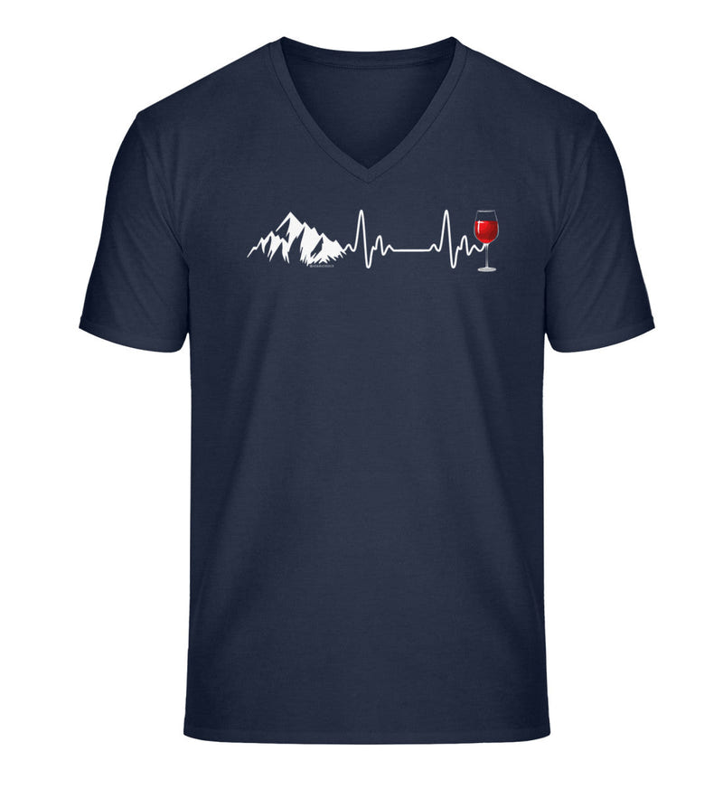 Wein Berg Herzschlag V-Neck T-Shirt Herren in Dunkelblau (French Navy) – Produktbild (100% Bio-Baumwolle) von Rad&Rucksack