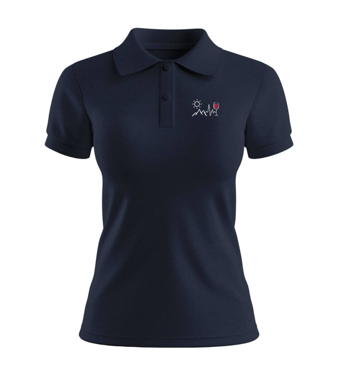 Wein Berg Herzschlag Stick | Damen Premium Organic Poloshirt in French Navy von Rad&Rucksack