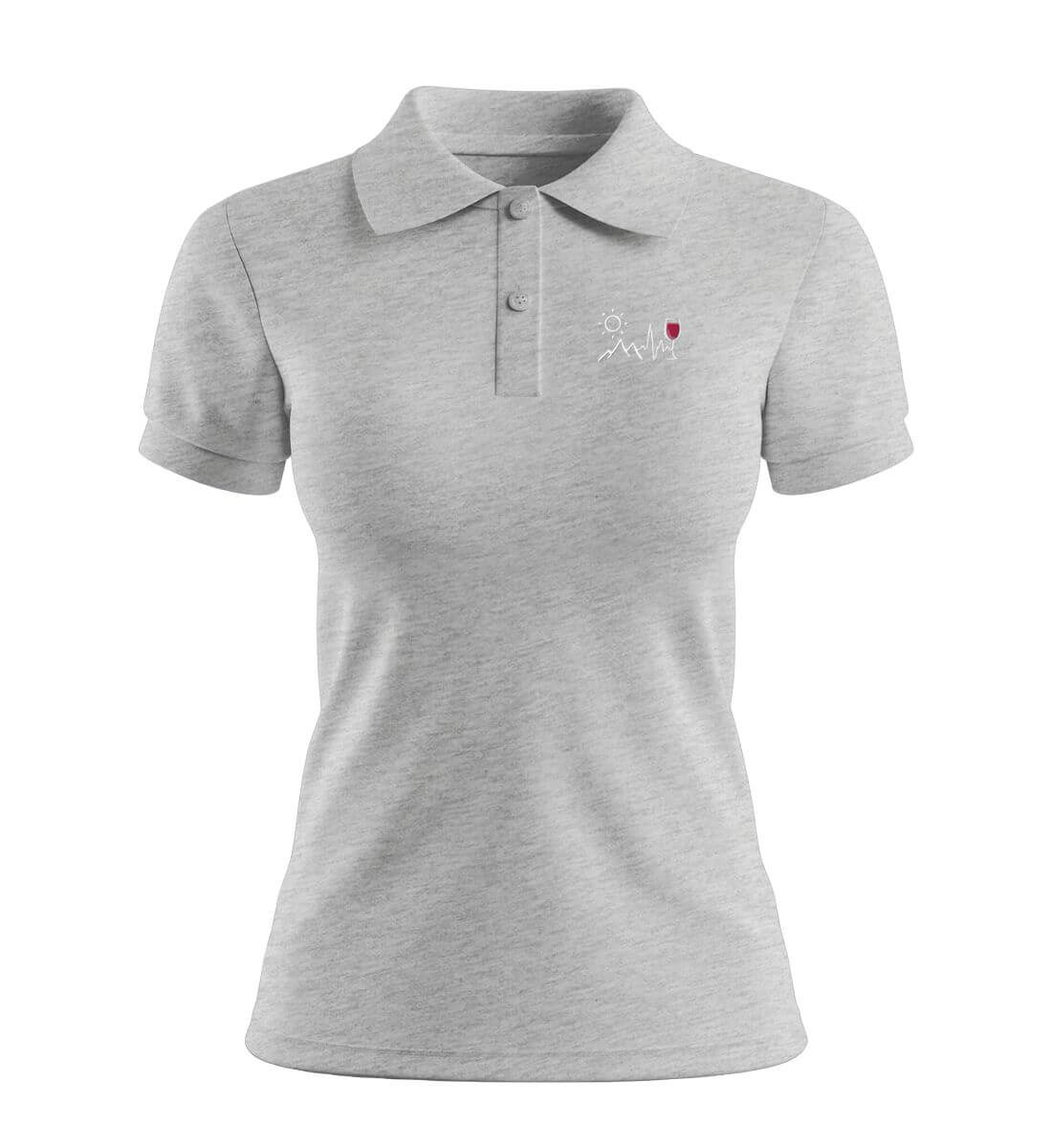 Wein Berg Herzschlag Stick | Damen Premium Organic Poloshirt in Grau (Meliert) von Rad&Rucksack