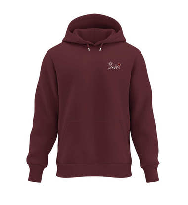 Wein Berg Herzschlag Bio Hoodie in Weinrot (Burgundy) – Produktbild (350 g/m² Bio-Baumwolle) von Rad&Rucksack