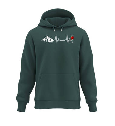 Wein Berg Herzschlag Hoodie Tannengrün (Glazed Green) – Produktbild (350 g/m² Bio-Baumwolle) von Rad&Rucksack