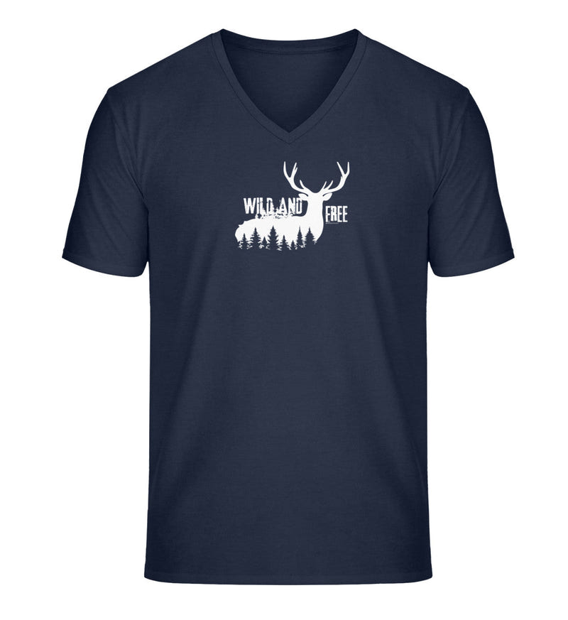 Wild And Free V-Neck T-Shirt Herren in Dunkelblau (French Navy) – Produktbild (100% Bio-Baumwolle) von Rad&Rucksack