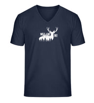 Wild And Free V-Neck T-Shirt Herren in Dunkelblau (French Navy) – Produktbild (100% Bio-Baumwolle) von Rad&Rucksack
