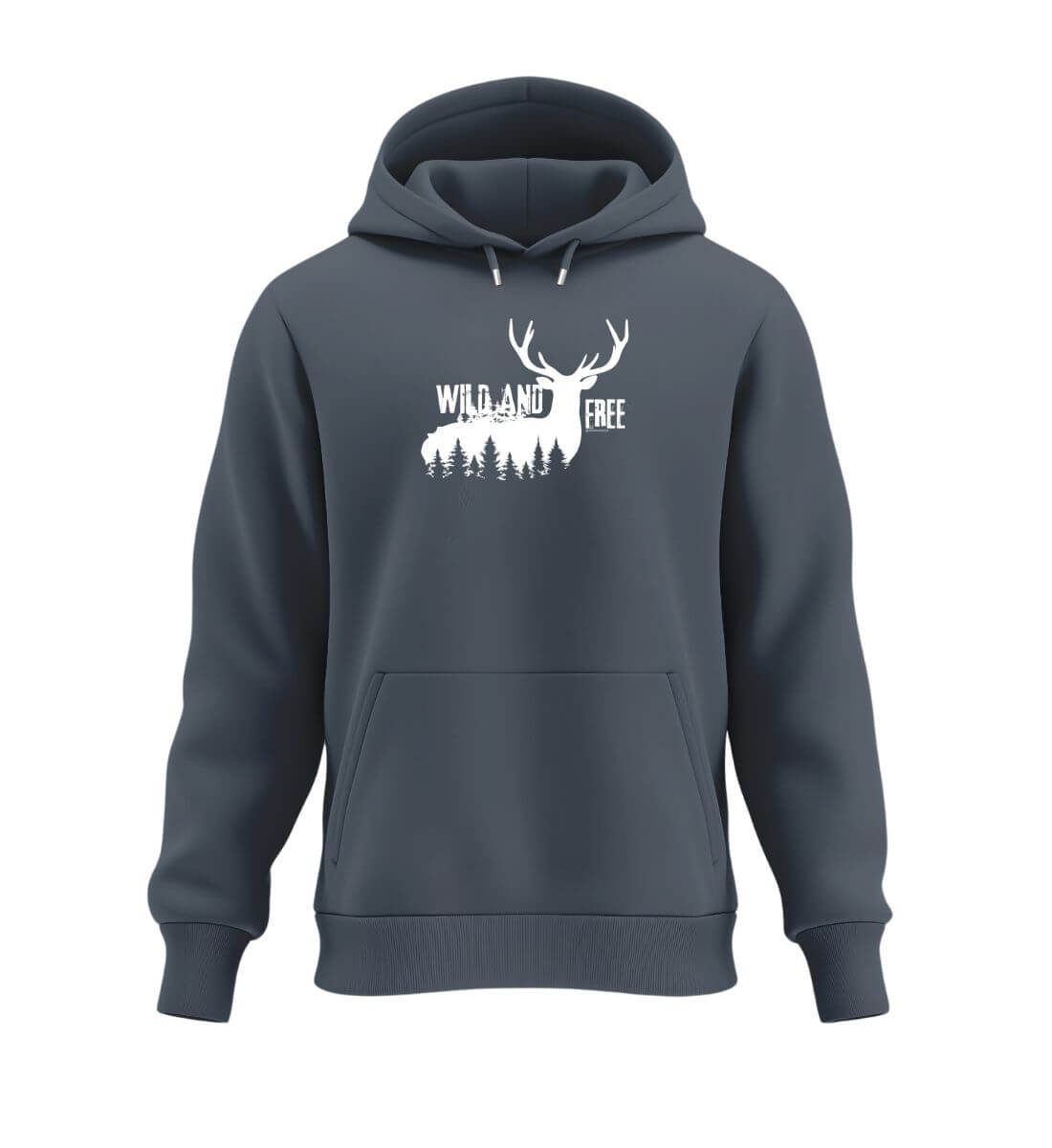 Wild And Free Hoodie Blaugrau (India Ink Grey) – Produktbild (350 g/m² Bio-Baumwolle) von Rad&Rucksack