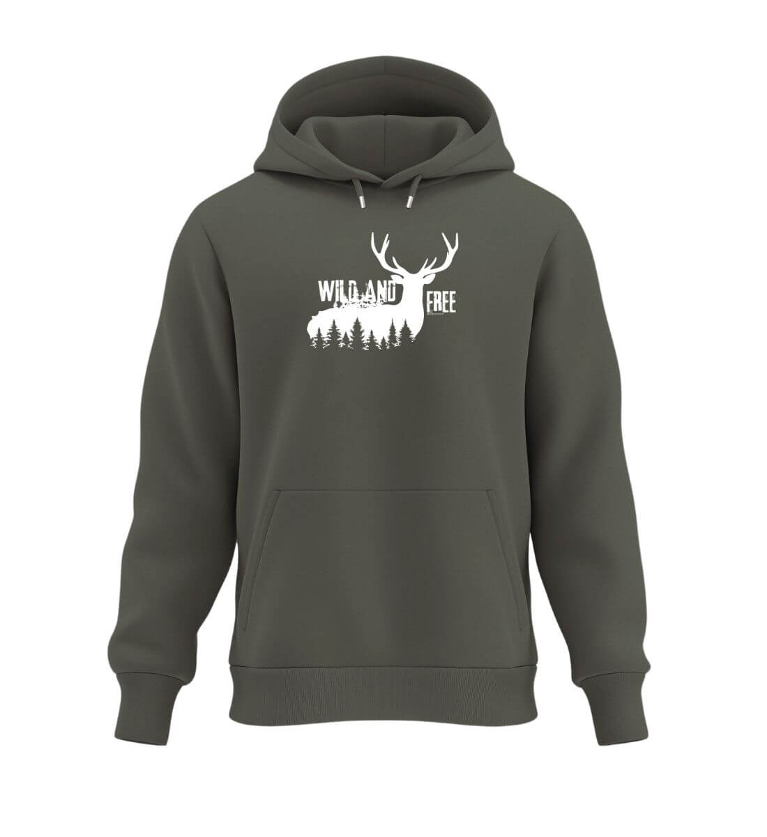 Warmer Hüttentour Hoodie Wild And Free in Olivgrün (Khaki) – Produktbild (350 g/m² Bio-Baumwolle) von Rad&Rucksack