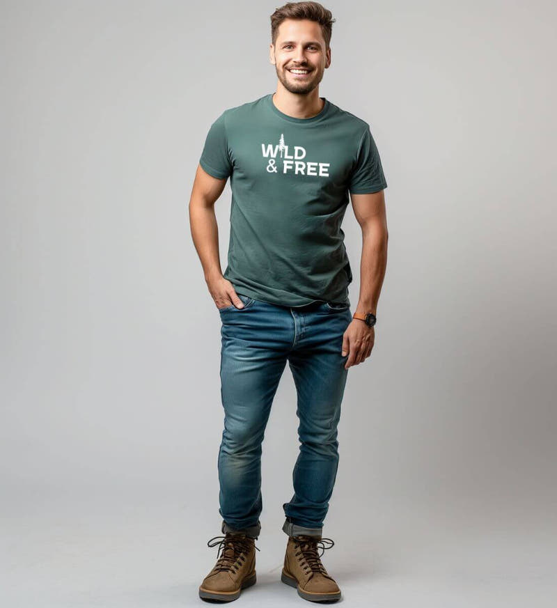 Wild & Free | Herren Premium Organic T-Shirt von Rad&Rucksack - am Model präsentiert