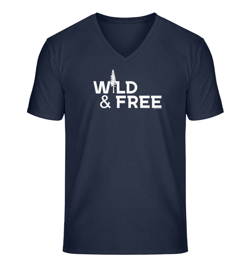 Wild & Free V-Neck T-Shirt Herren in Dunkelblau (French Navy) – Produktbild (100% Bio-Baumwolle) von Rad&Rucksack