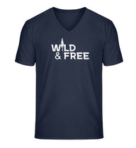 Wild & Free V-Neck T-Shirt Herren in Dunkelblau (French Navy) – Produktbild (100% Bio-Baumwolle) von Rad&Rucksack