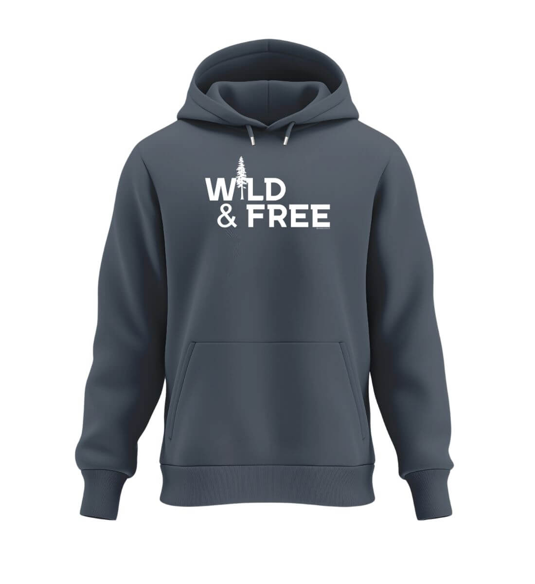 Wild & Free Hoodie Blaugrau (India Ink Grey) – Produktbild (350 g/m² Bio-Baumwolle) von Rad&Rucksack