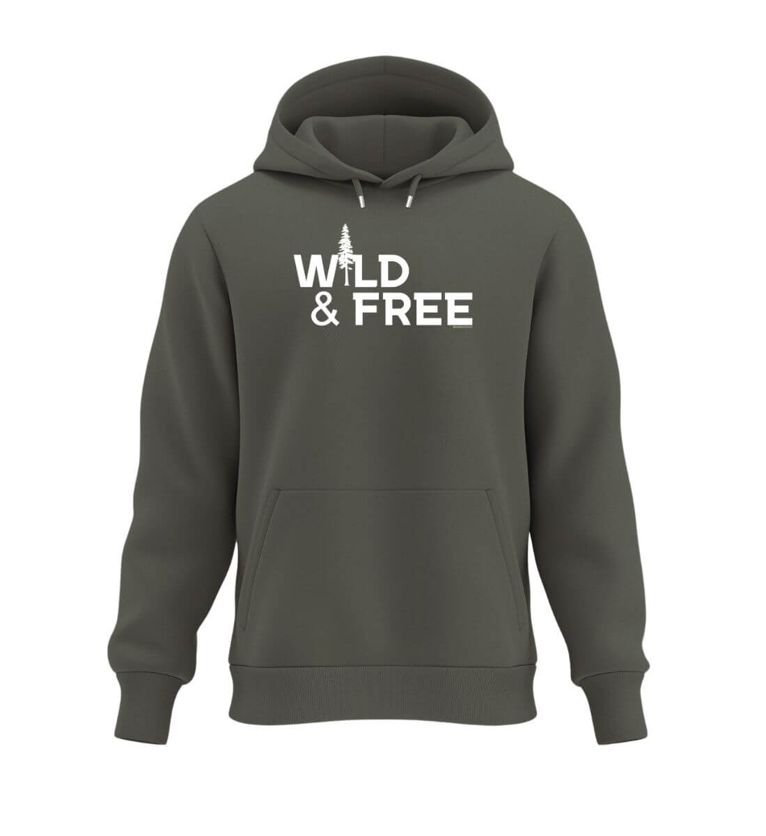 Warmer Hüttentour Hoodie Wild & Free in Olivgrün (Khaki) – Produktbild (350 g/m² Bio-Baumwolle) von Rad&Rucksack