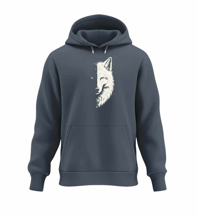 Wolf | Unisex Organic Hoodie in India Ink Grey von Rad&Rucksack