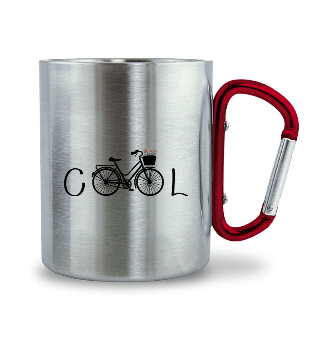 Cool Bike | Edelstahltasse mit Karabinergriff | Farbe: Roter Karabiner | Rad&Rucksack